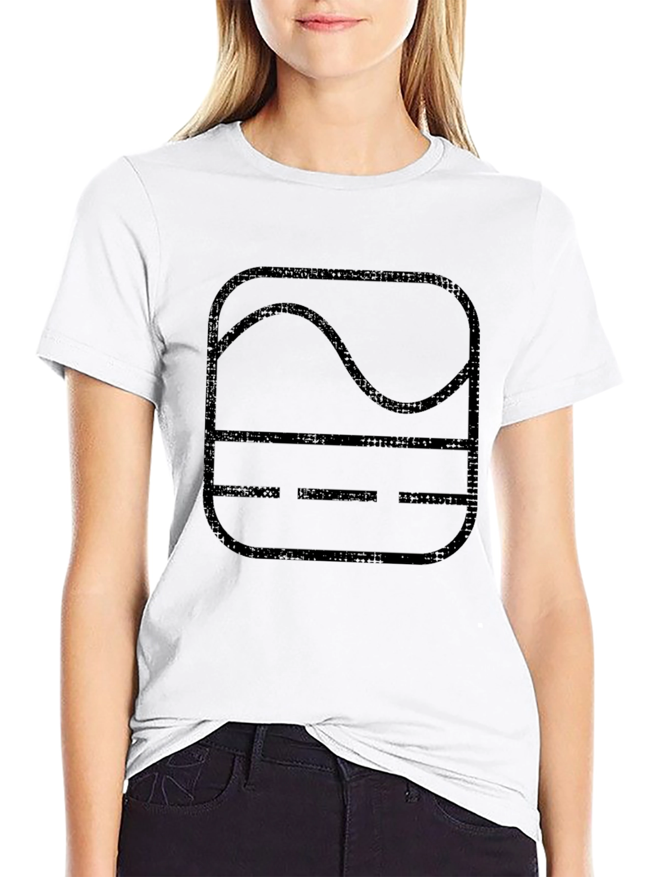 Black T-Shirt with Abstract Wave and Line Design