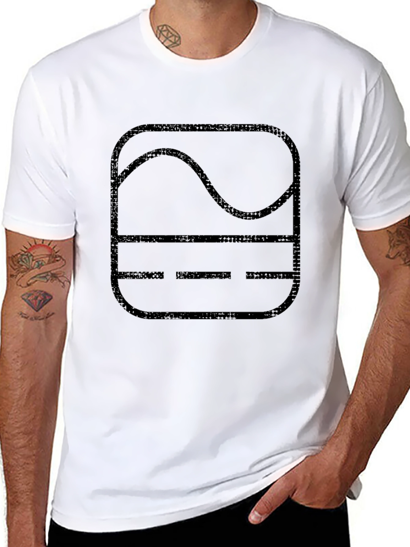 Black T-Shirt with Abstract Wave and Line Design