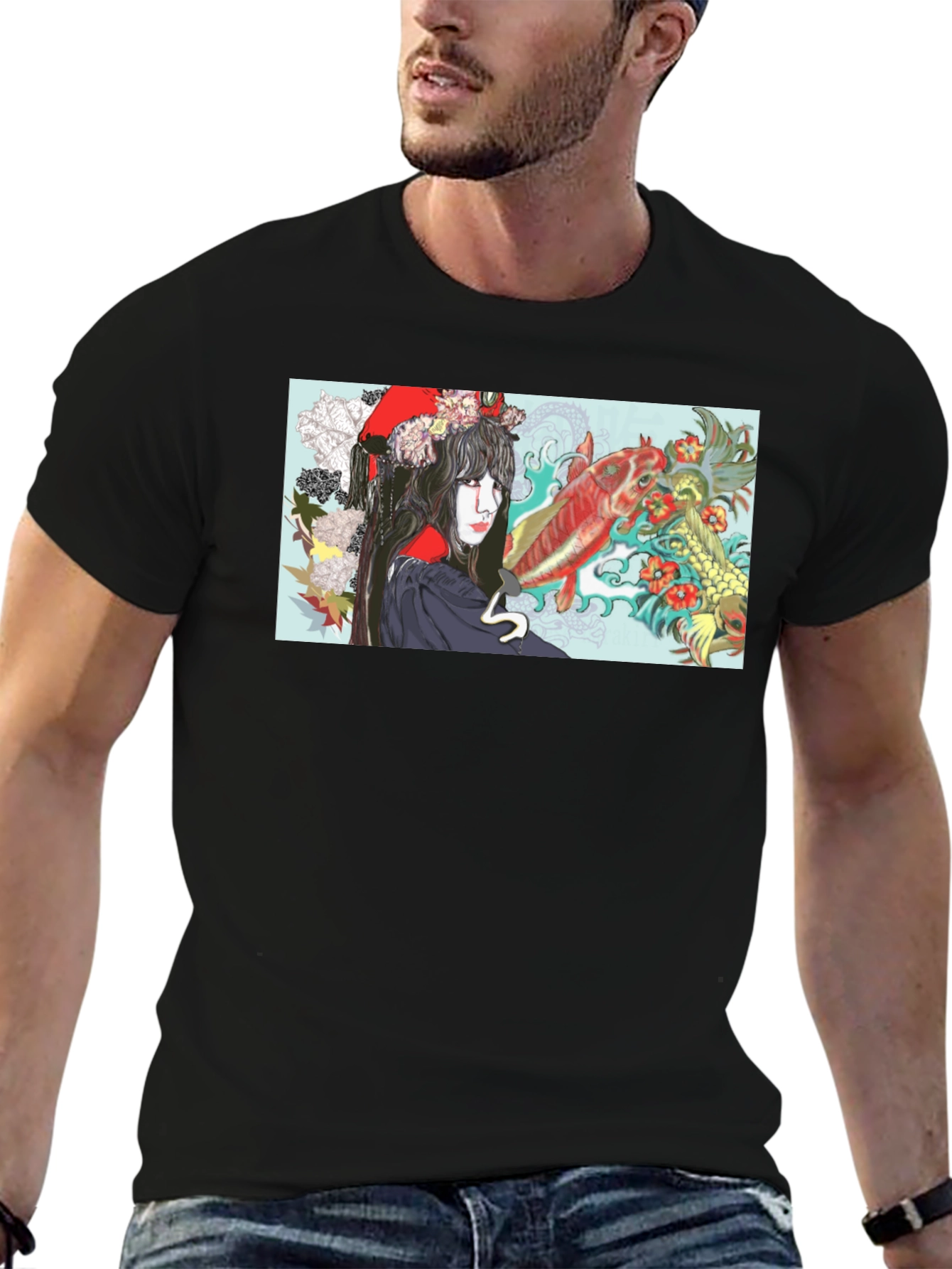 Koi Fish Geisha Graphic T-Shirt