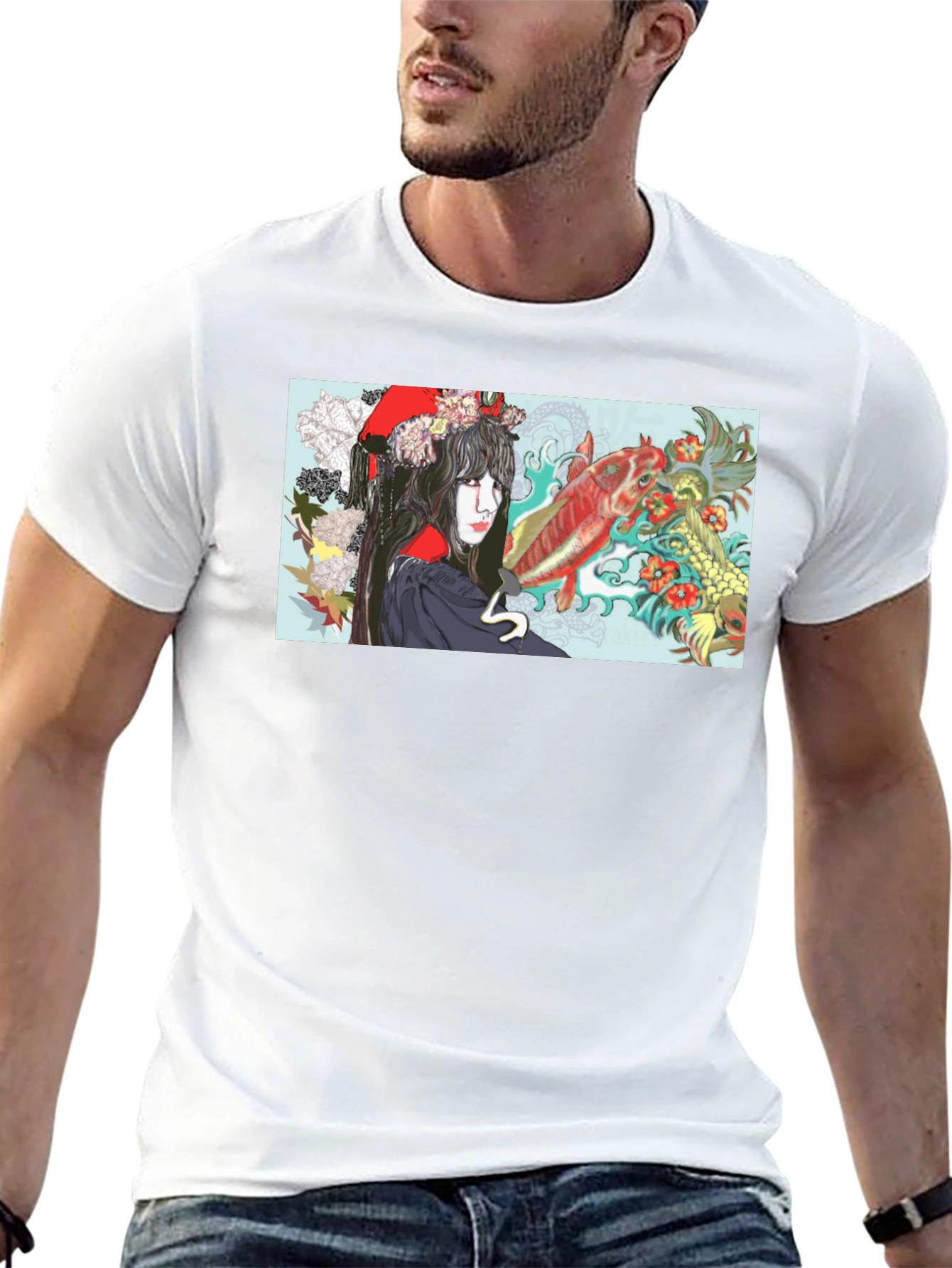 Koi Fish Geisha Graphic T-Shirt