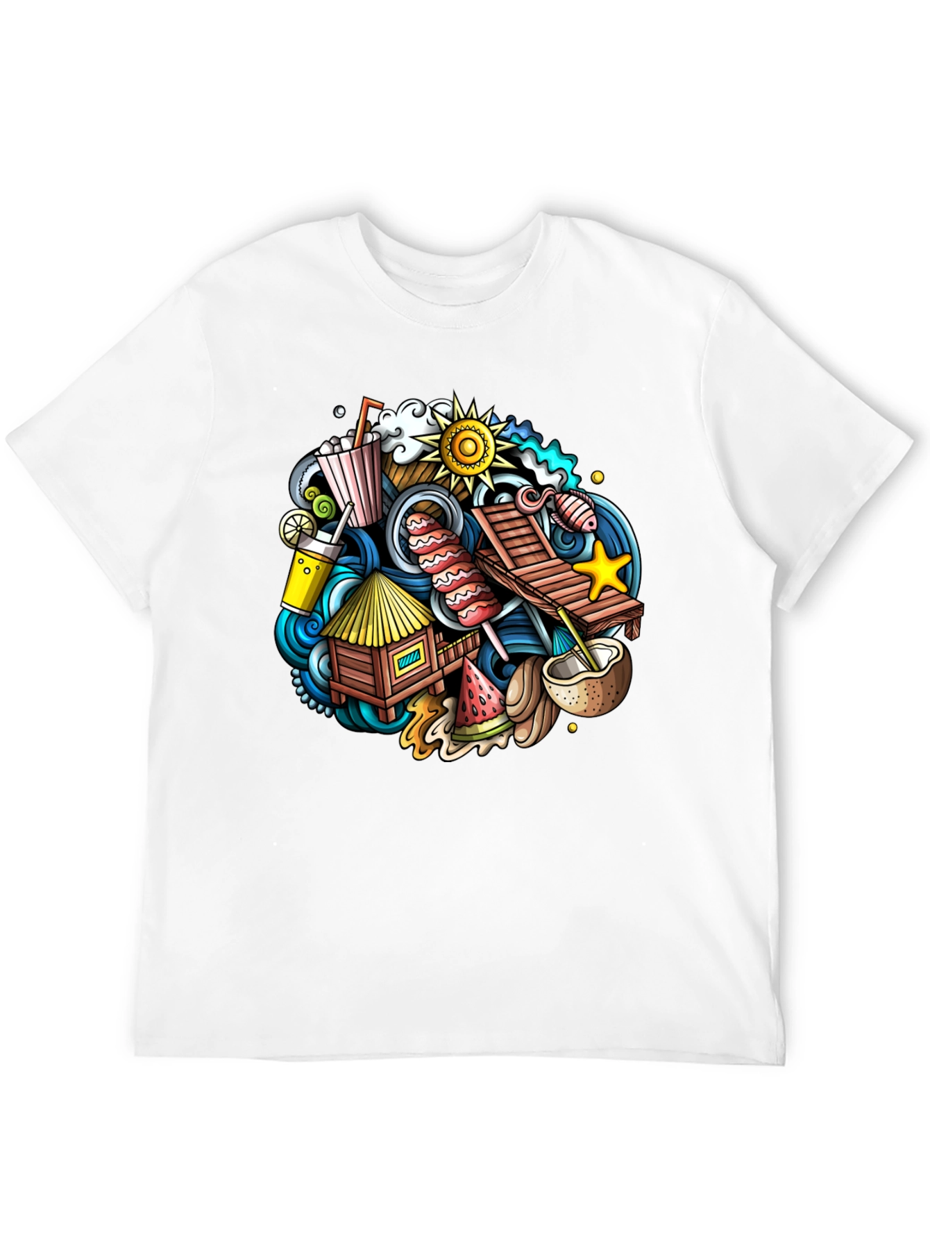 Tropical Summer Doodle Black T-Shirt