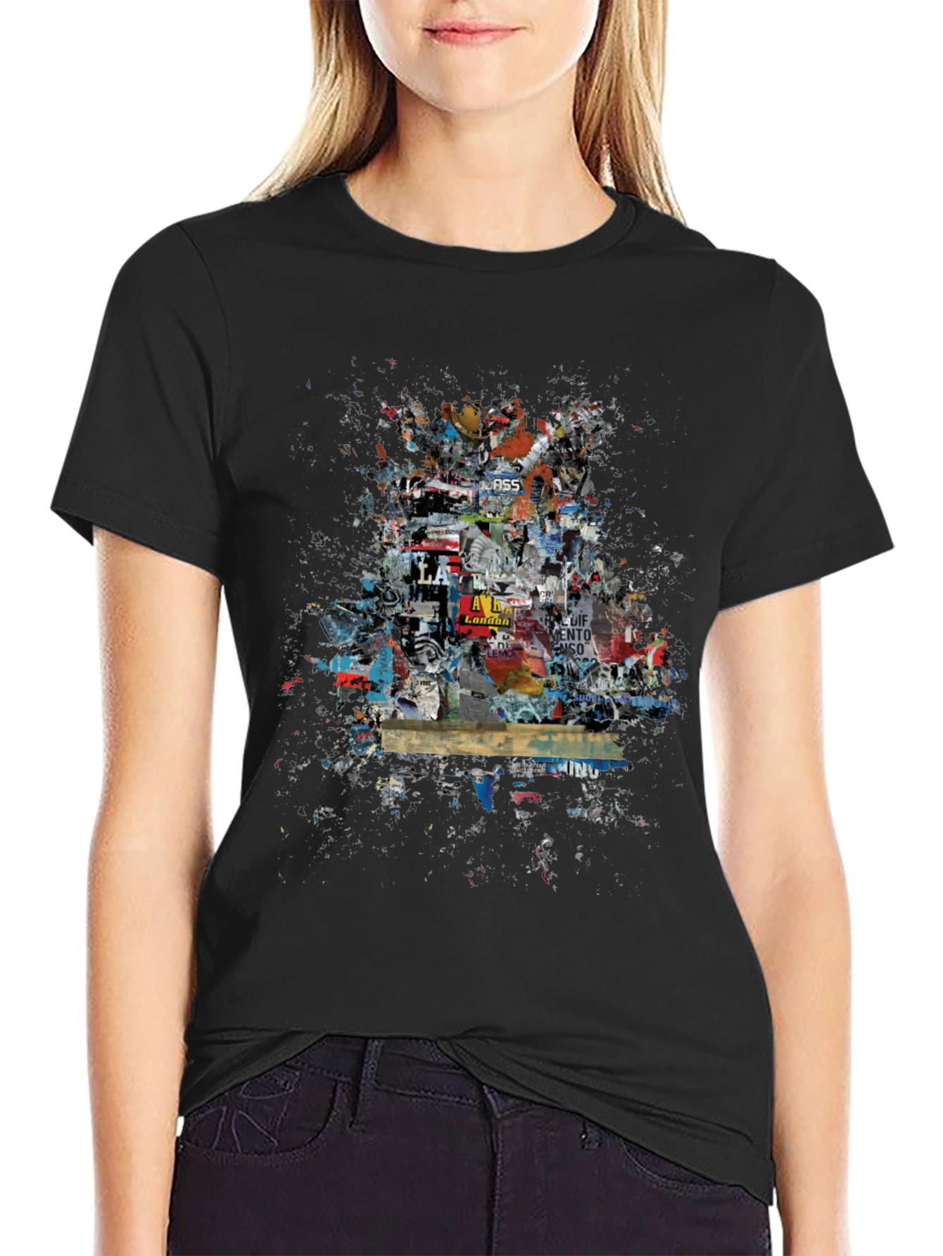 Urban Collage Graphic Tee - Black Cotton T-Shirt