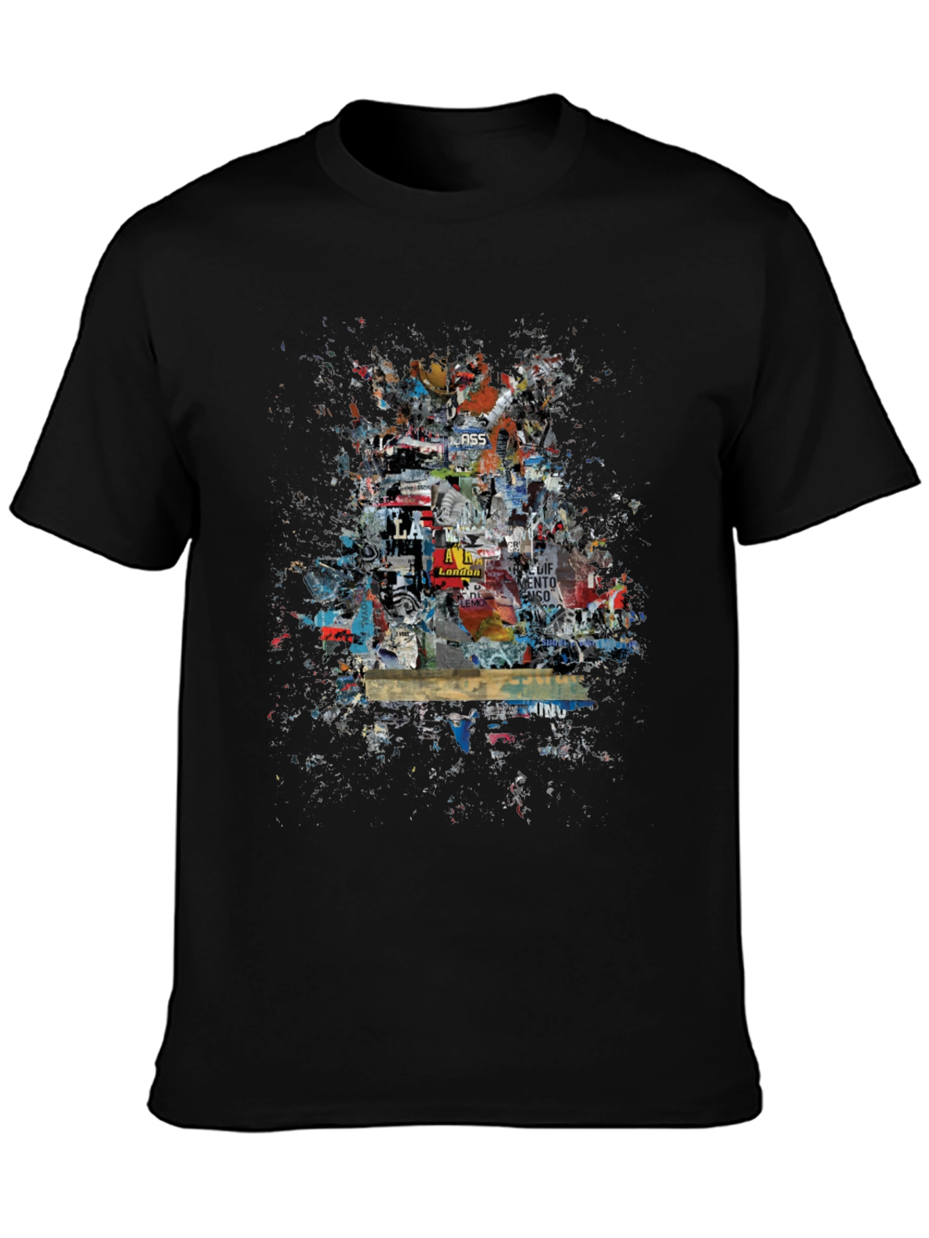 Urban Collage Graphic Tee - Black Cotton T-Shirt