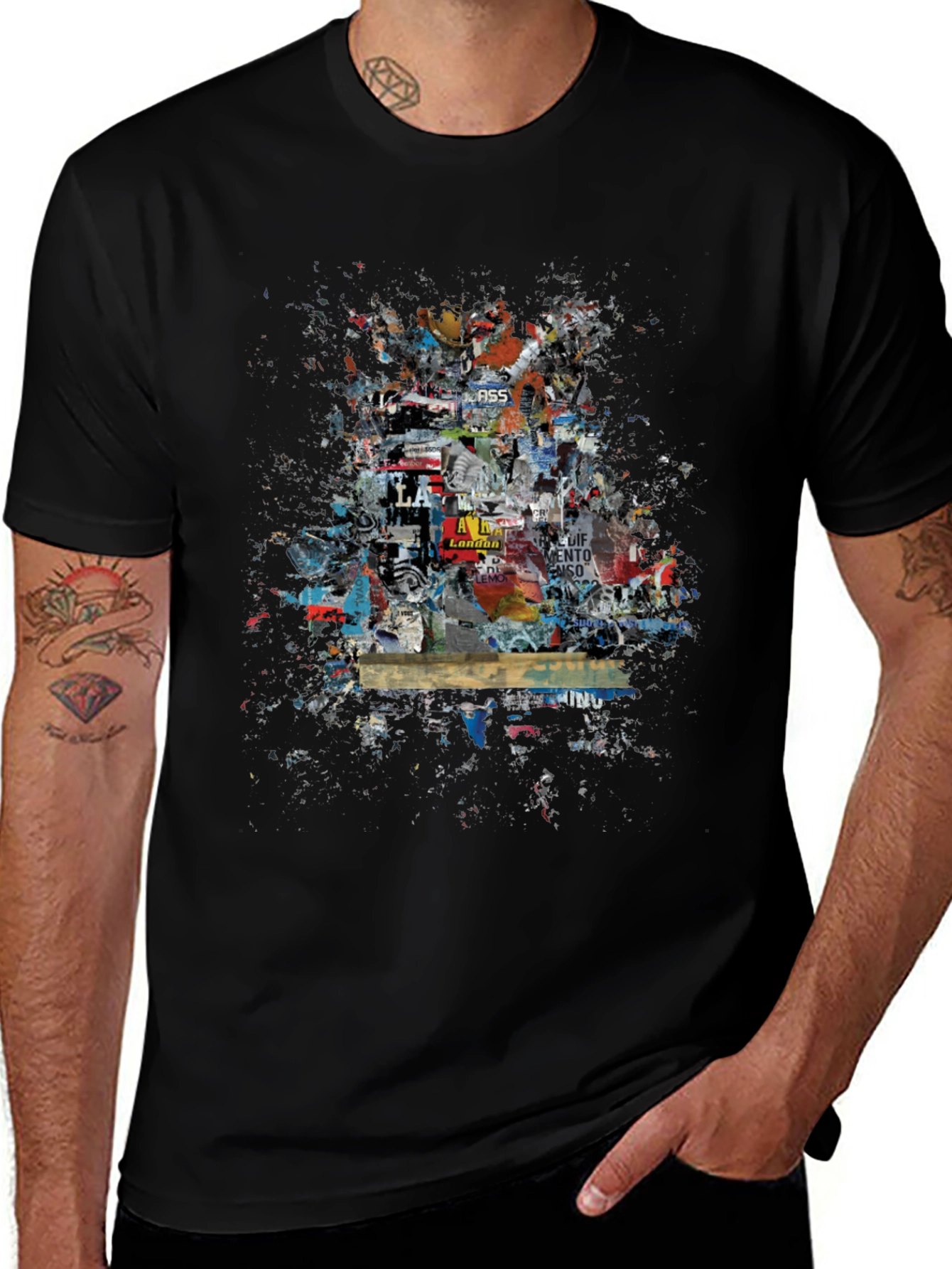 Urban Collage Graphic Tee - Black Cotton T-Shirt