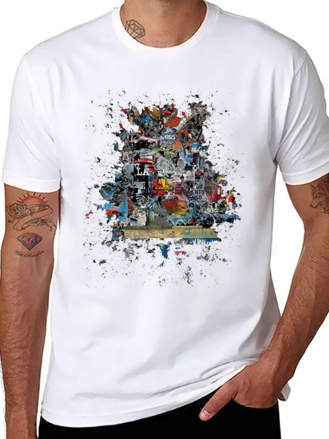 Urban Collage Graphic Tee - Black Cotton T-Shirt