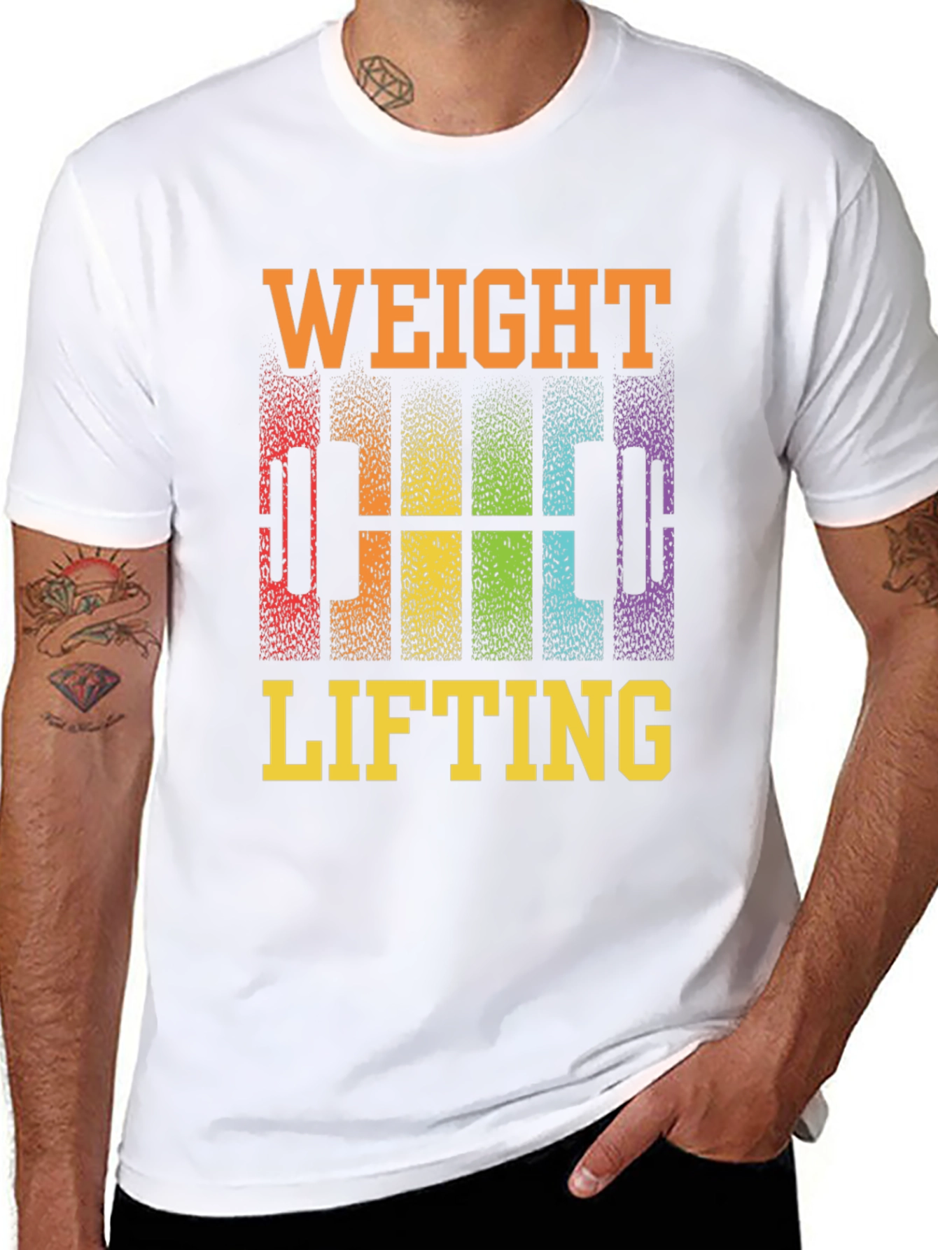 Weight Lifting Rainbow Barbell Black T-Shirt