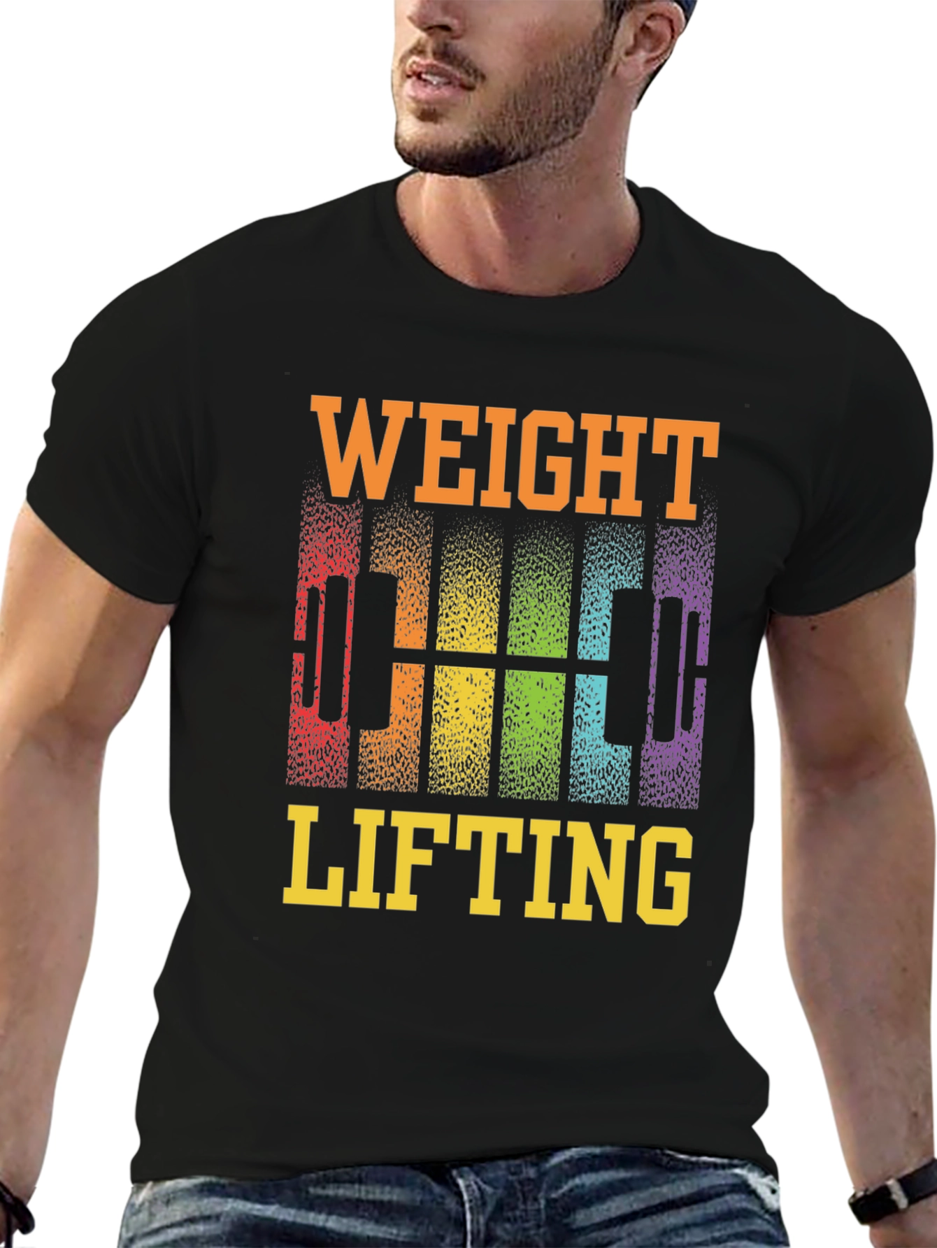 Weight Lifting Rainbow Barbell Black T-Shirt