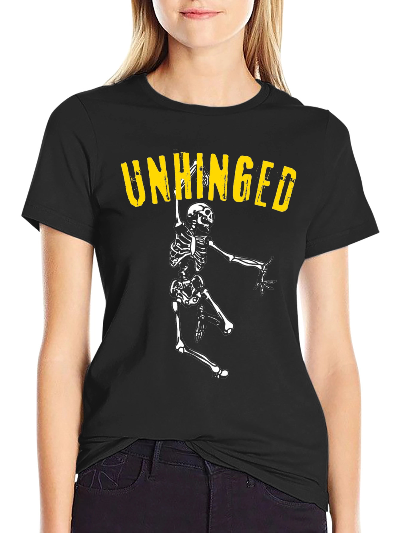 Unhinged Skeleton Graphic Tee - Black Cotton T-Shirt