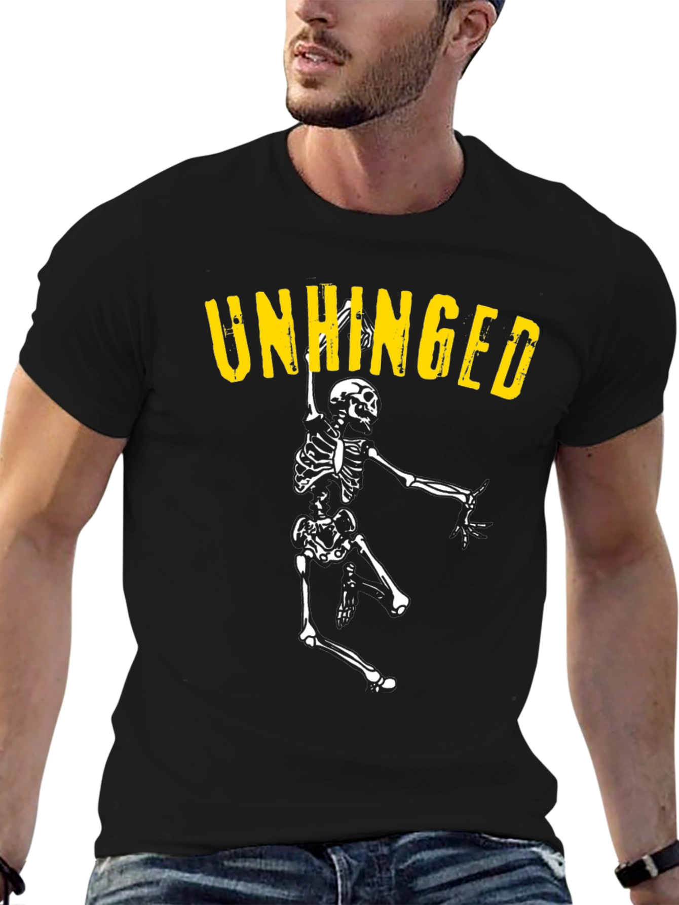 Unhinged Skeleton Graphic Tee - Black Cotton T-Shirt