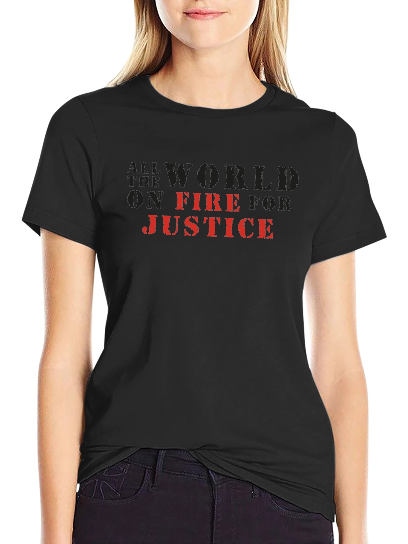 World On Fire Justice Graphic Tee - Black