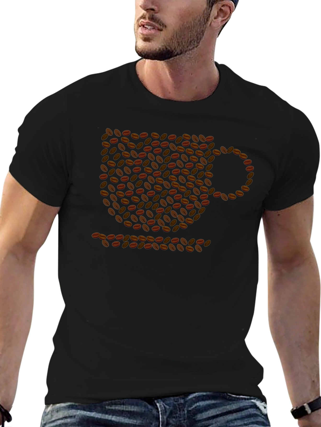 Coffee Bean Cup Graphic Tee - Black Casual T-Shirt