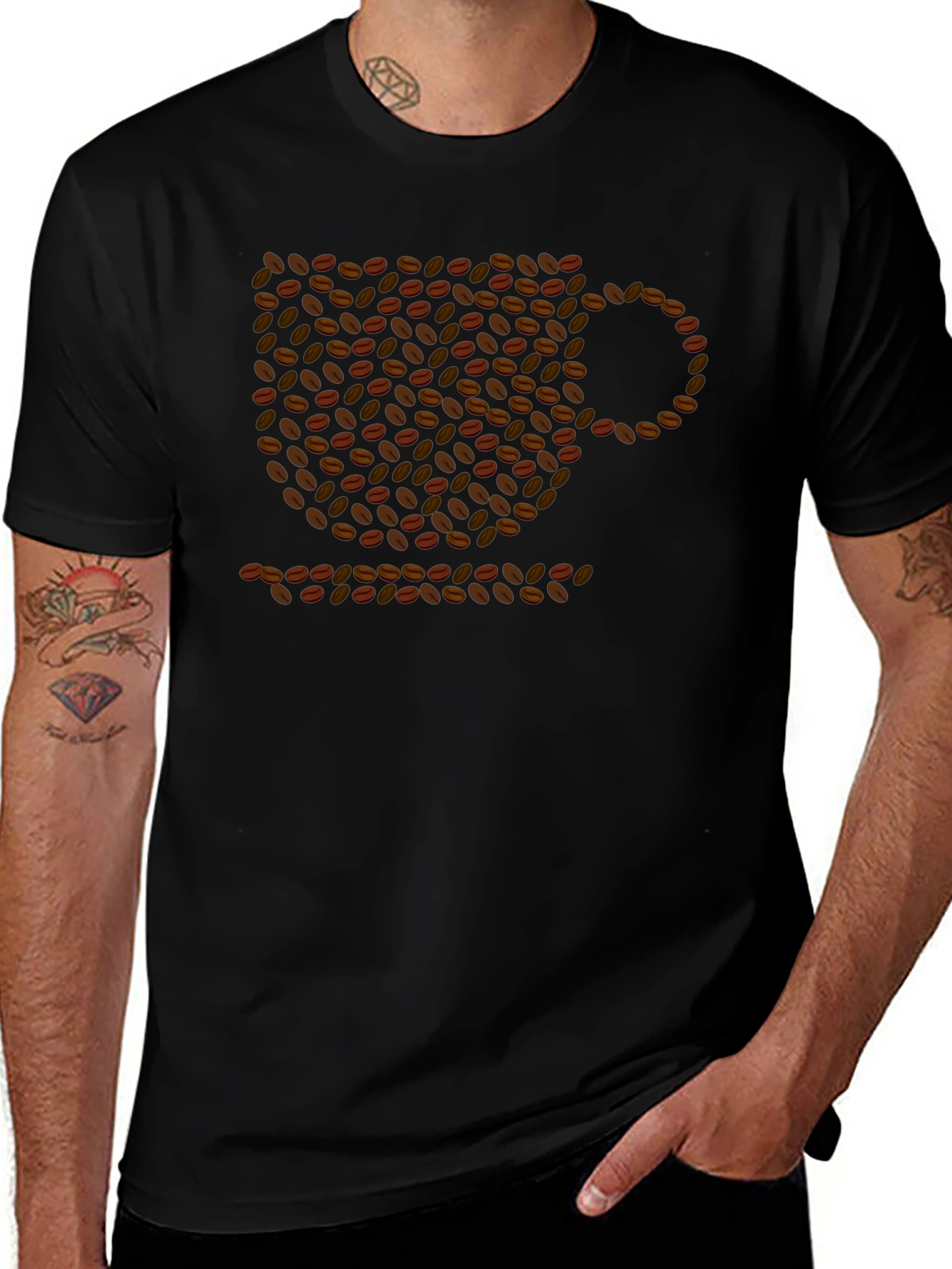 Coffee Bean Cup Graphic Tee - Black Casual T-Shirt