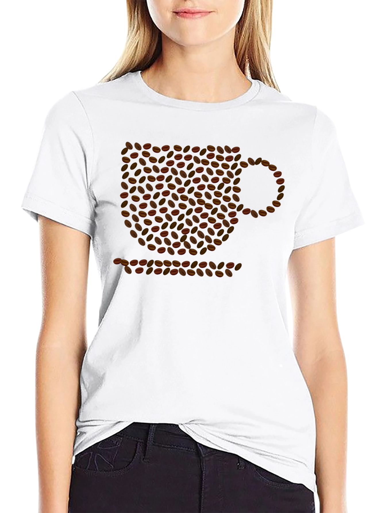 Coffee Bean Cup Graphic Tee - Black Casual T-Shirt
