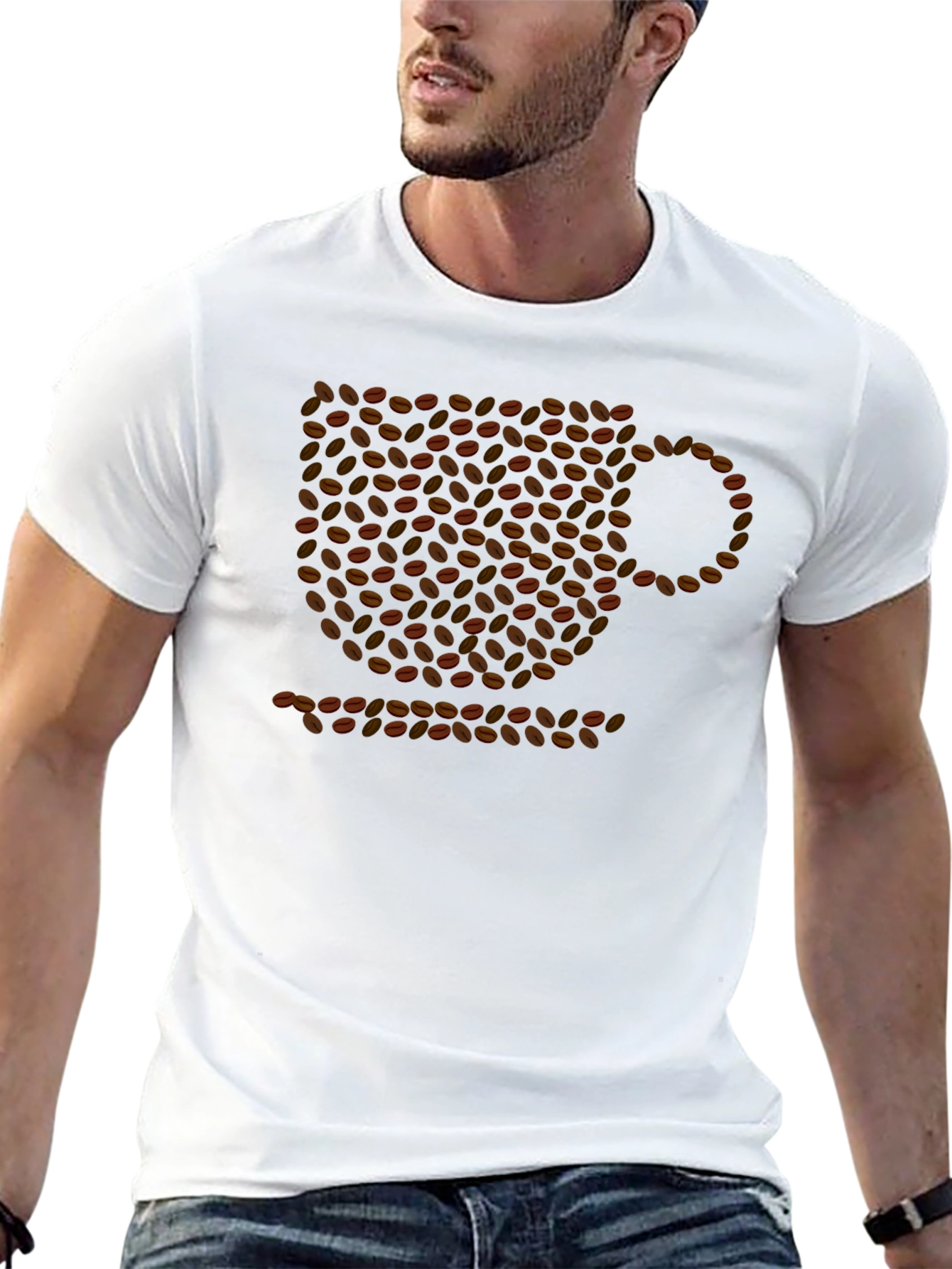 Coffee Bean Cup Graphic Tee - Black Casual T-Shirt