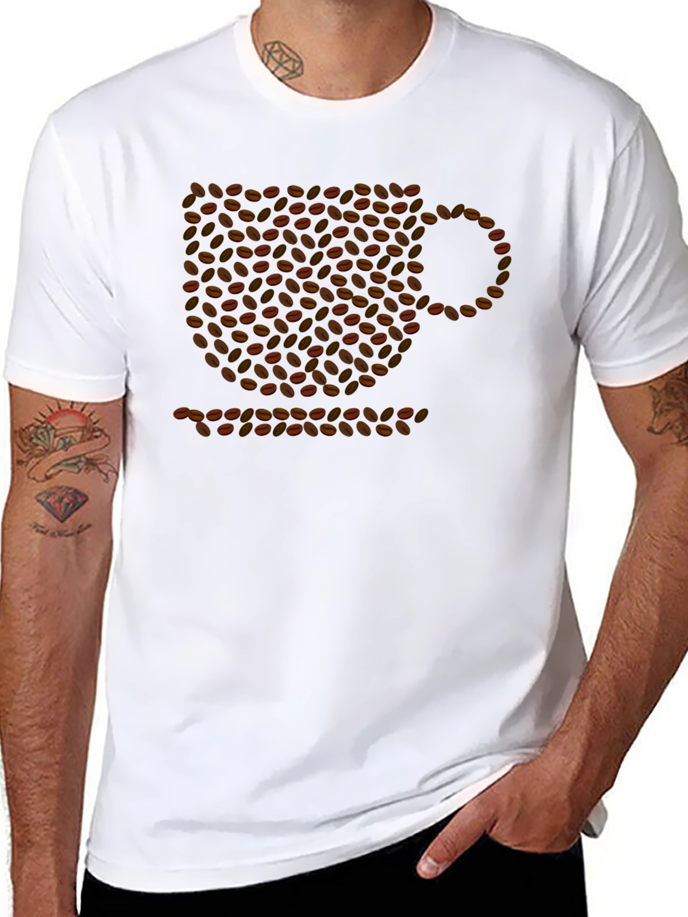 Coffee Bean Cup Graphic Tee - Black Casual T-Shirt