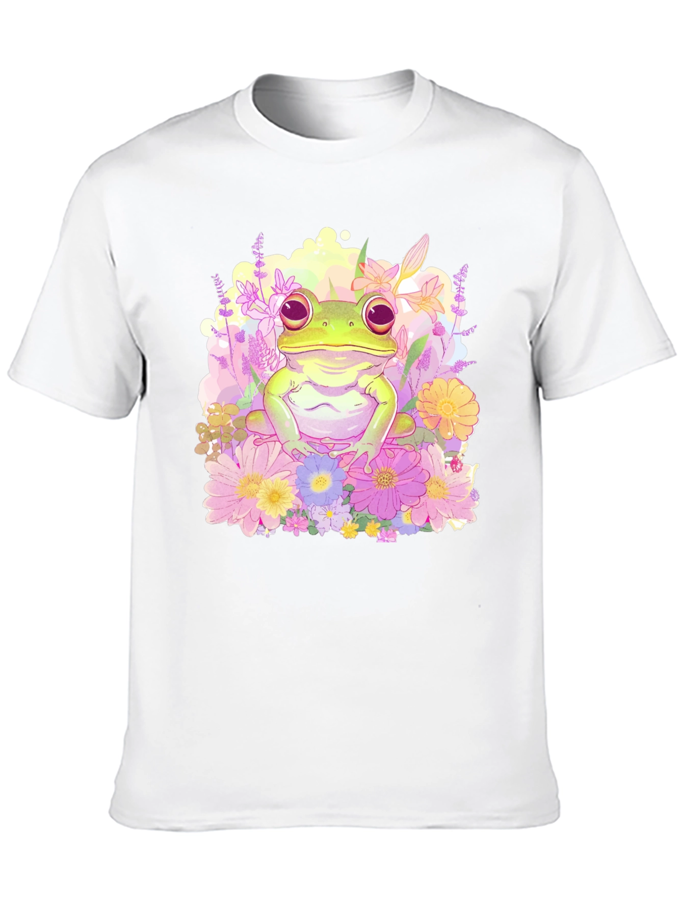 Floral Frog Graphic Tee - Black Cotton T-Shirt