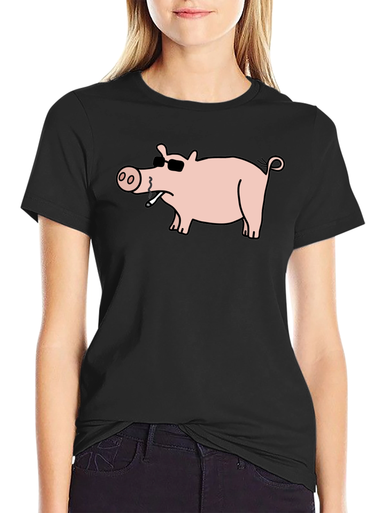 Cool Pig Tee - Black Cotton T-Shirt