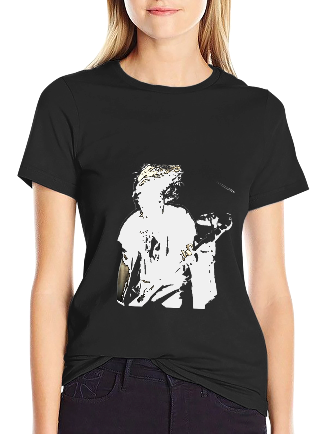 Black Graphic Tee - White Figure Design