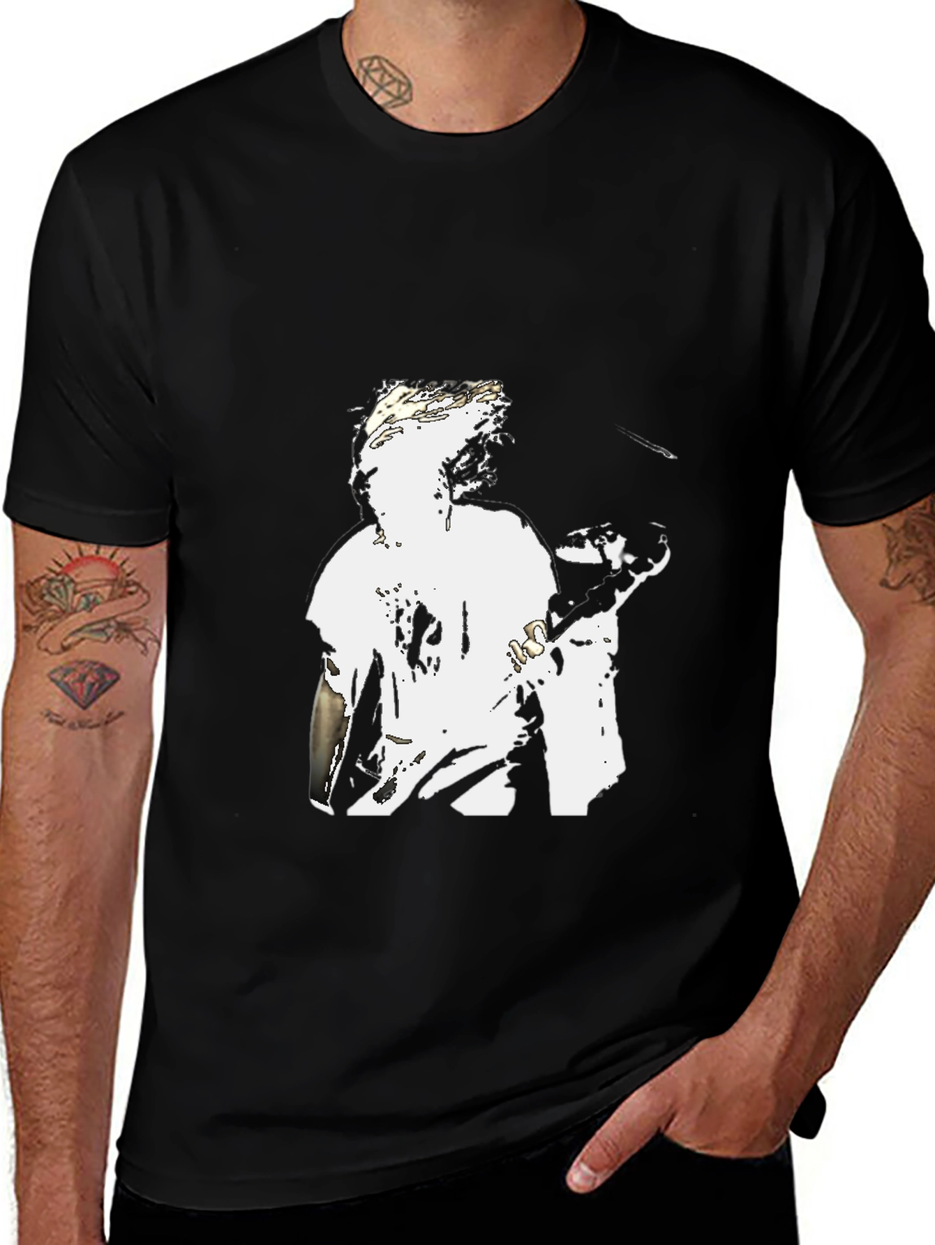 Black Graphic Tee - White Figure Design