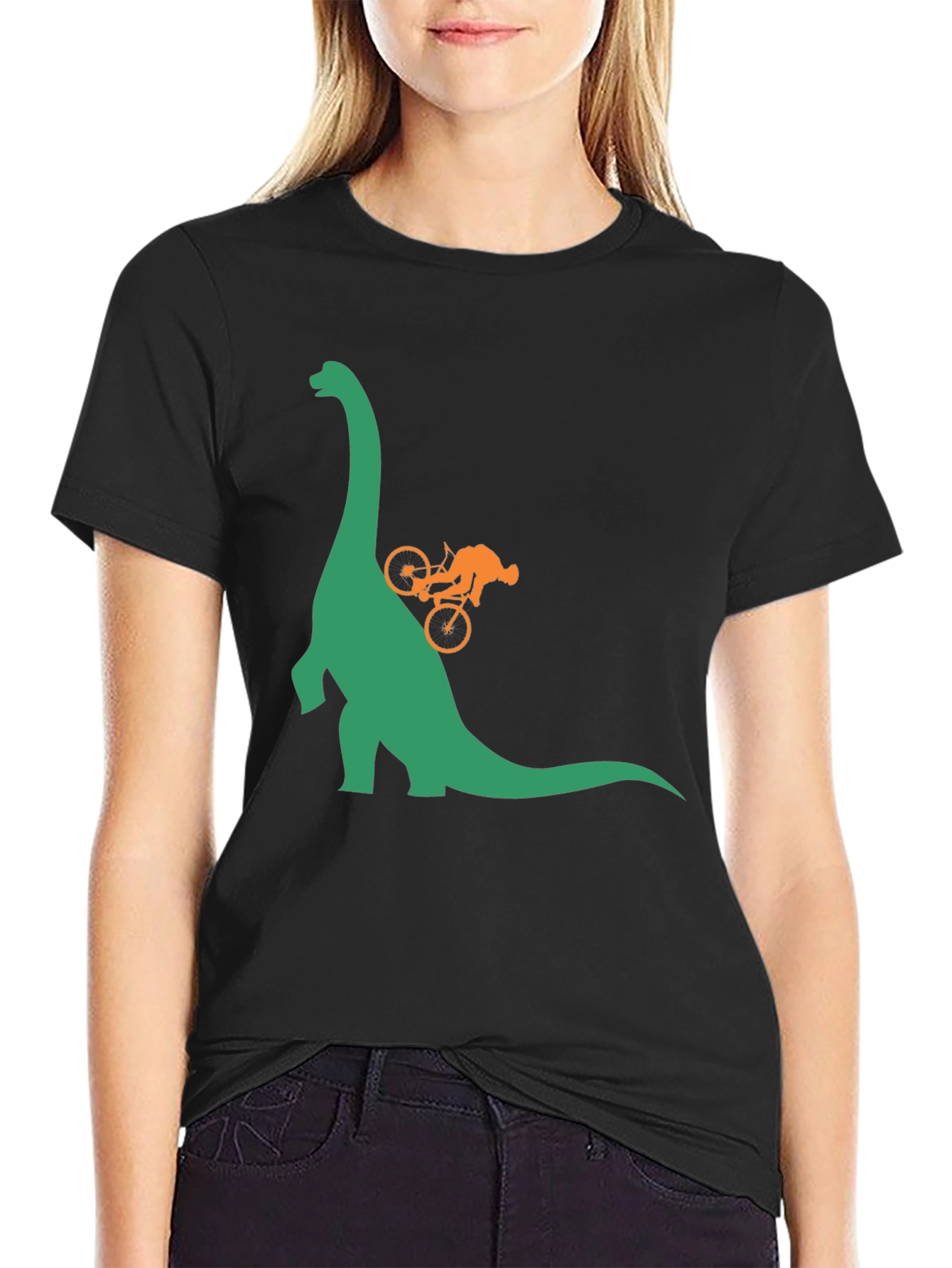 Dino Bike Ride Graphic Tee - Black Cotton T-Shirt