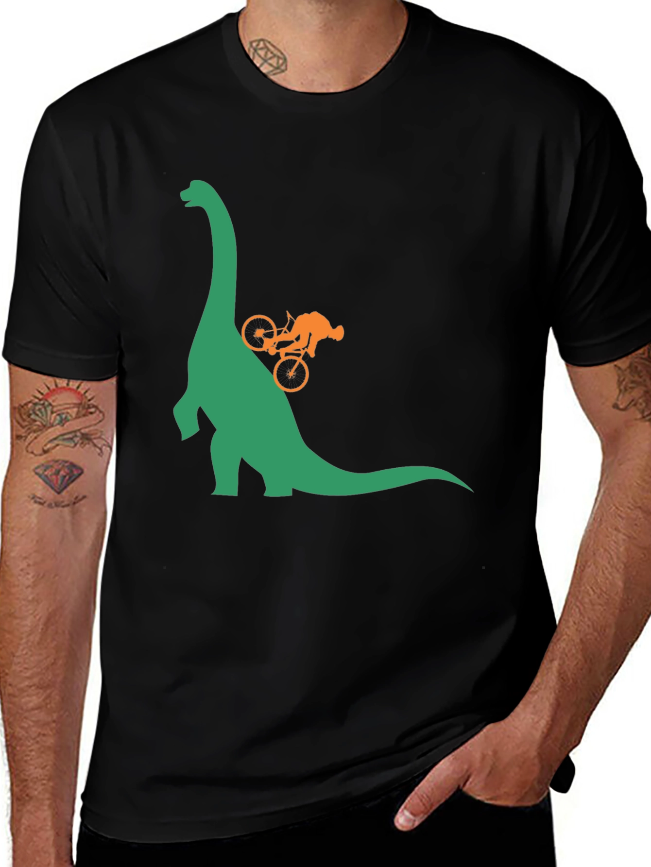 Dino Bike Ride Graphic Tee - Black Cotton T-Shirt