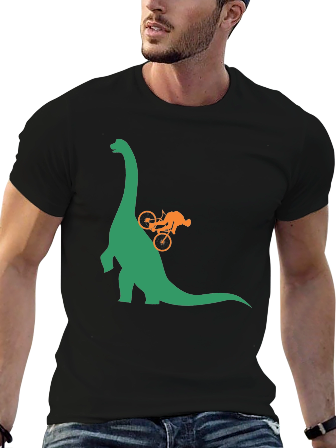 Dino Bike Ride Graphic Tee - Black Cotton T-Shirt