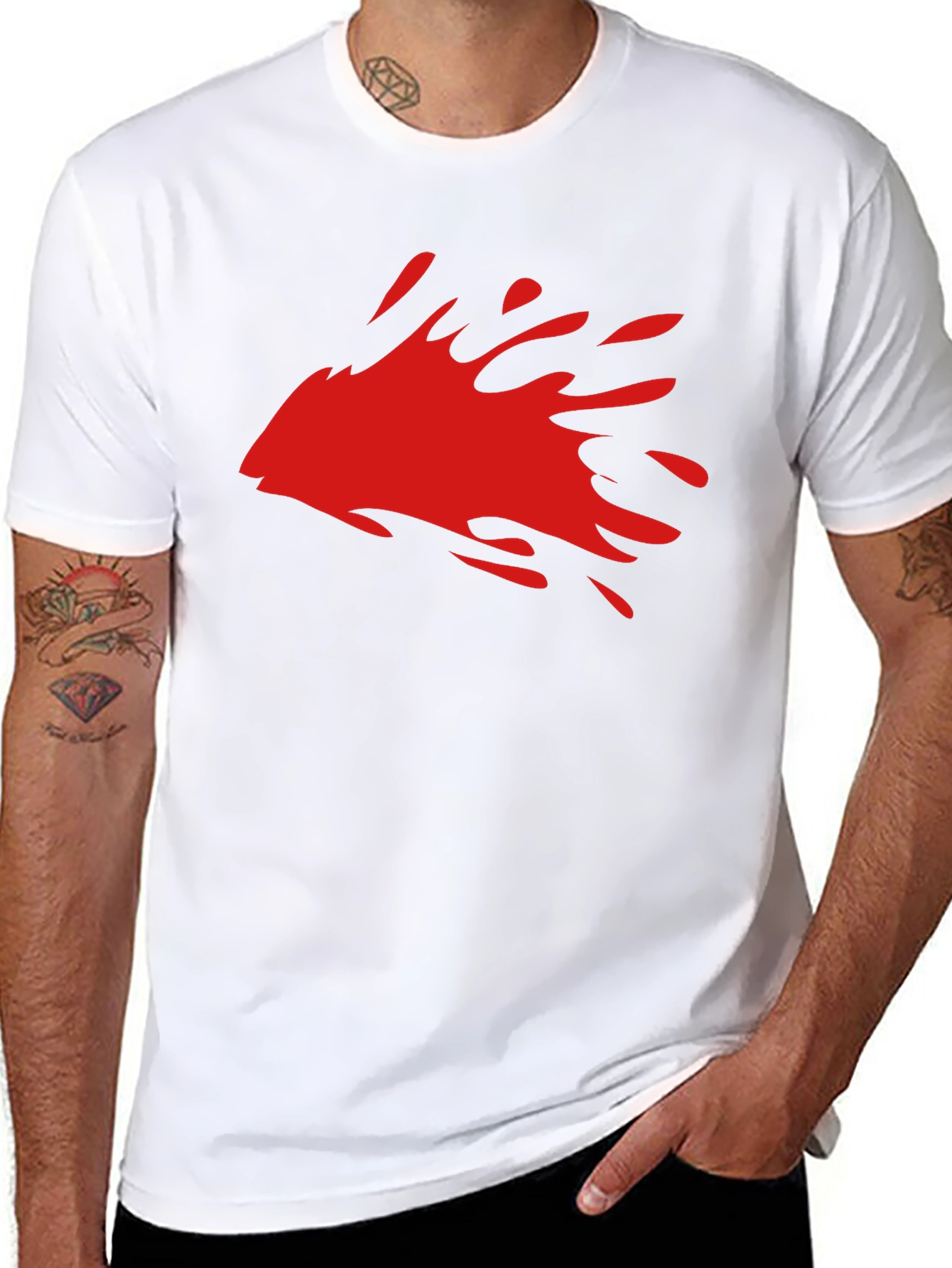 Mens Black T-Shirt with Red Splash Graphic