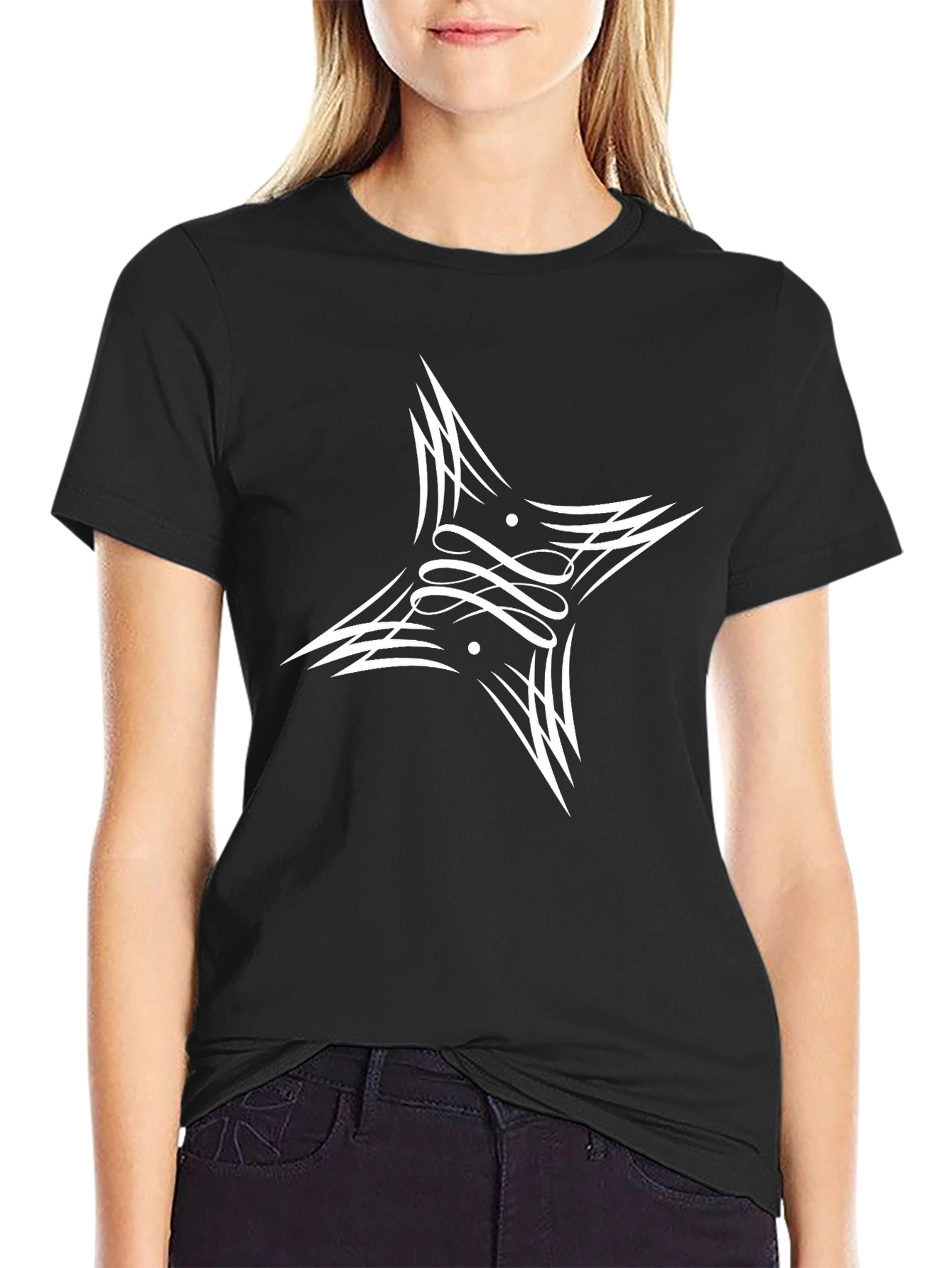 Mens Black Graphic Tee - Abstract Star Design