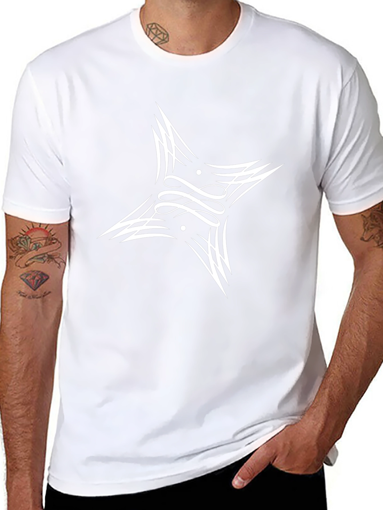 Mens Black Graphic Tee - Abstract Star Design