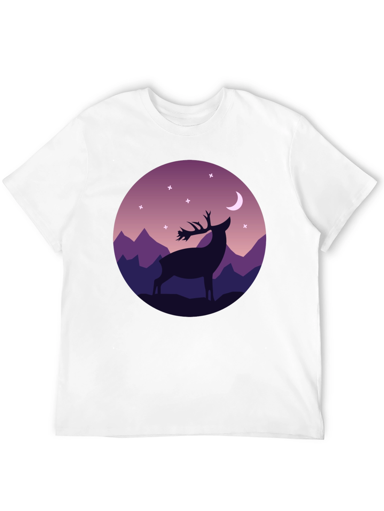 Mens Black T-Shirt Deer Moon Graphic Tee