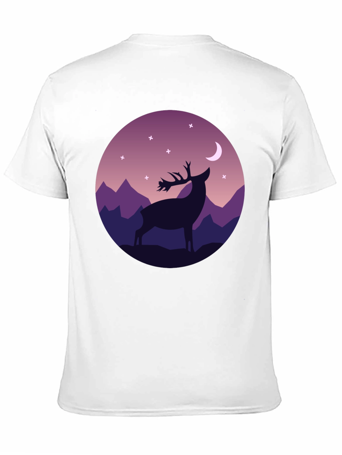 Mens Black T-Shirt Deer Moon Graphic Tee