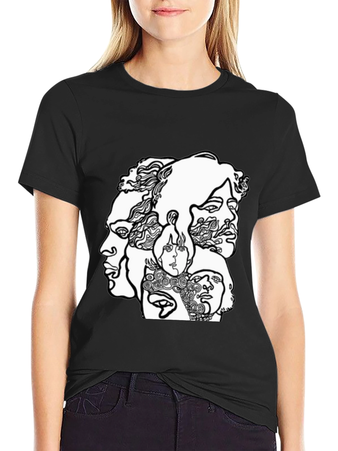 Abstract Faces Graphic Black T-Shirt