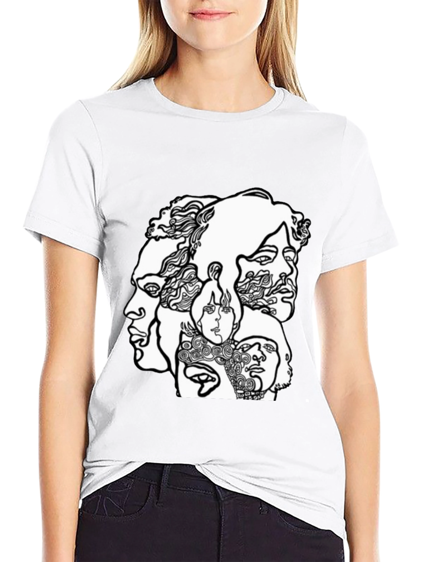 Abstract Faces Graphic Black T-Shirt