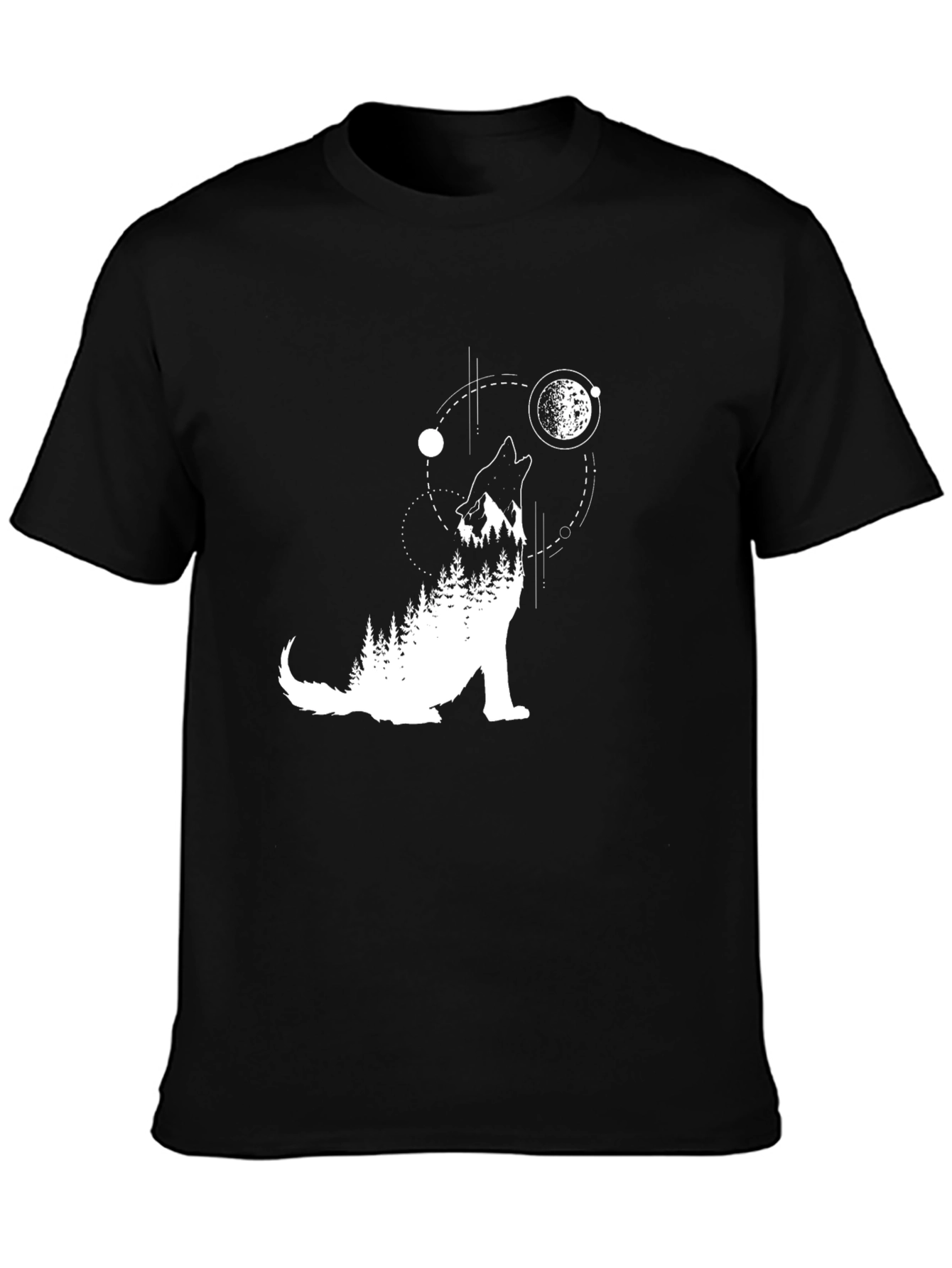 Wolf Moon Graphic Tee - Black Crewneck T-Shirt