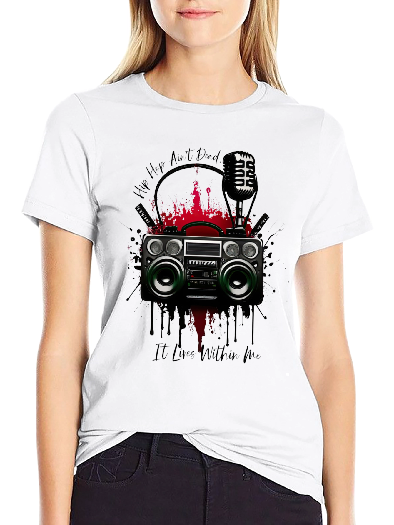 Hip Hop Music T-Shirt Boombox and Mic Graphic Tee