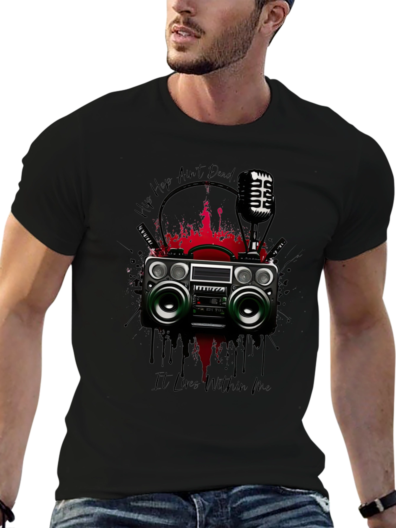 Hip Hop Music T-Shirt Boombox and Mic Graphic Tee