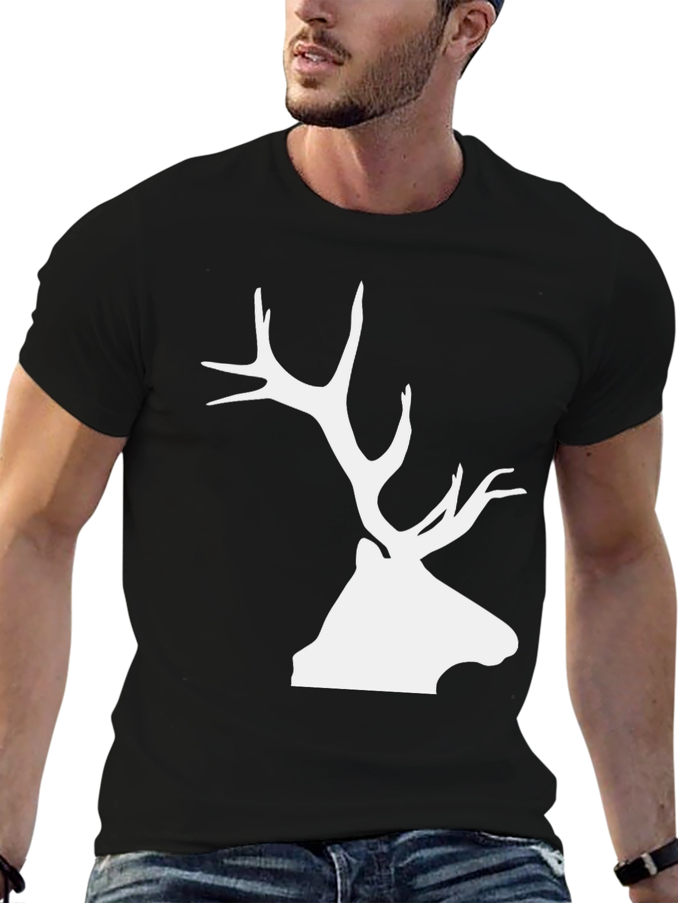 Elk Silhouette Graphic Tee - Black Cotton Blend