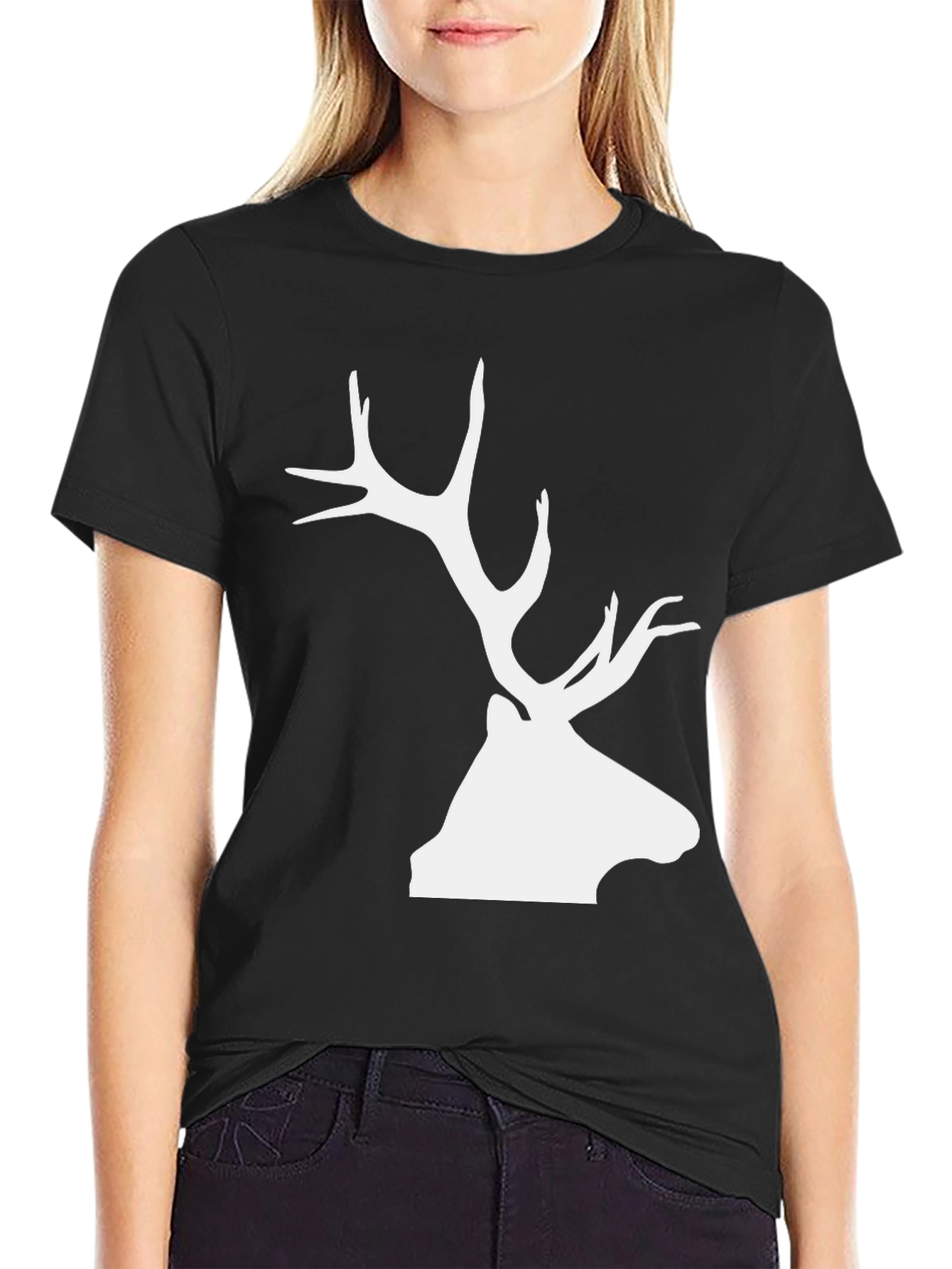 Elk Silhouette Graphic Tee - Black Cotton Blend