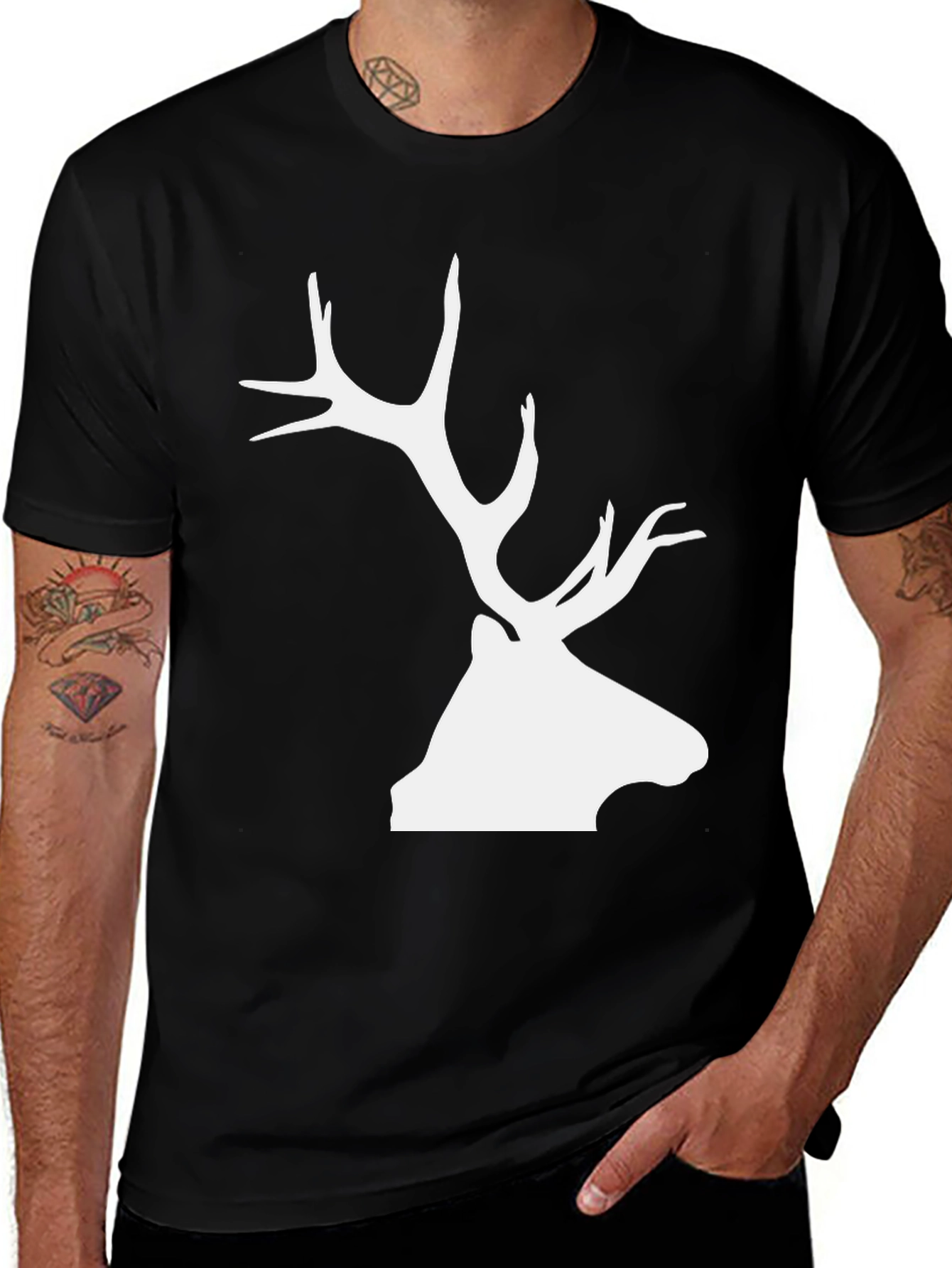 Elk Silhouette Graphic Tee - Black Cotton Blend