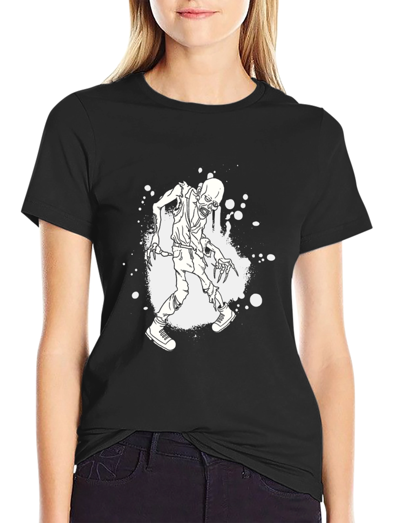Zombie Graphic Print Black T-Shirt