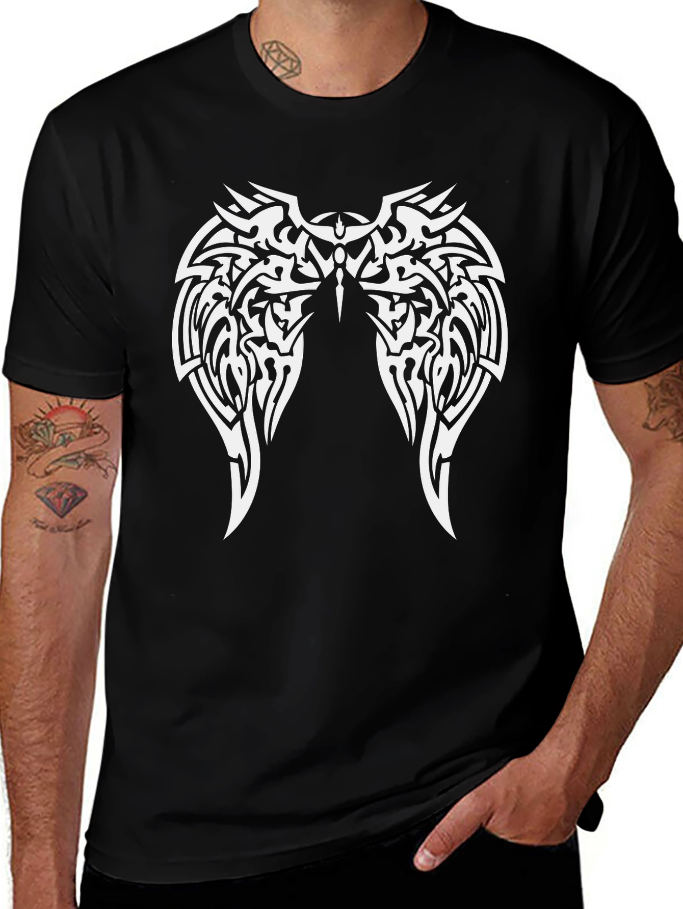 Tribal Wings Graphic Black T-Shirt