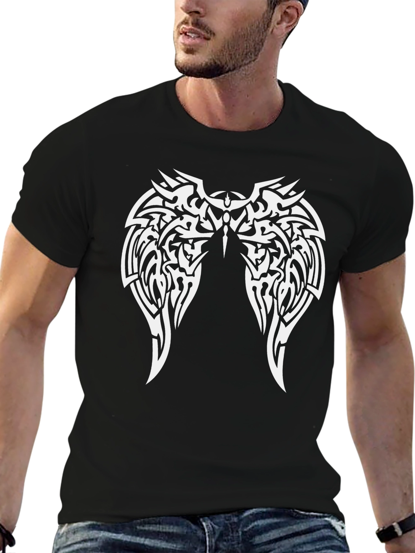 Tribal Wings Graphic Black T-Shirt