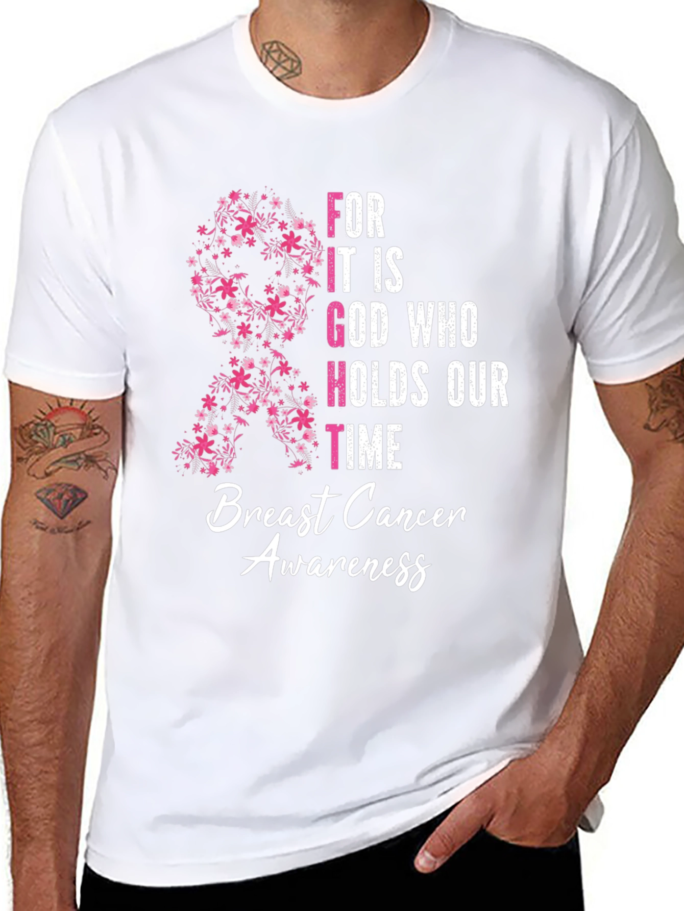Breast Cancer Awareness Floral Ribbon T-Shirt