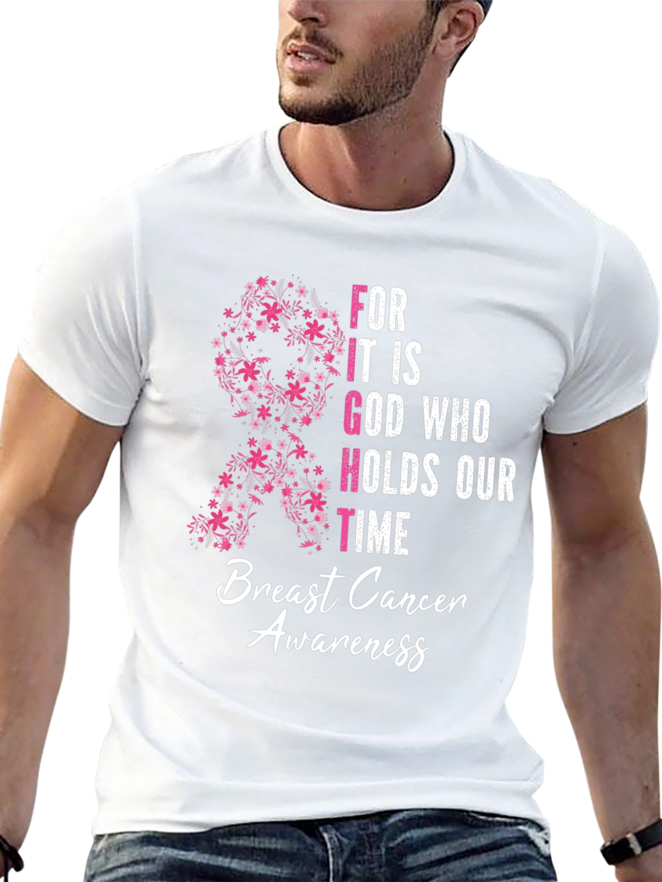 Breast Cancer Awareness Floral Ribbon T-Shirt