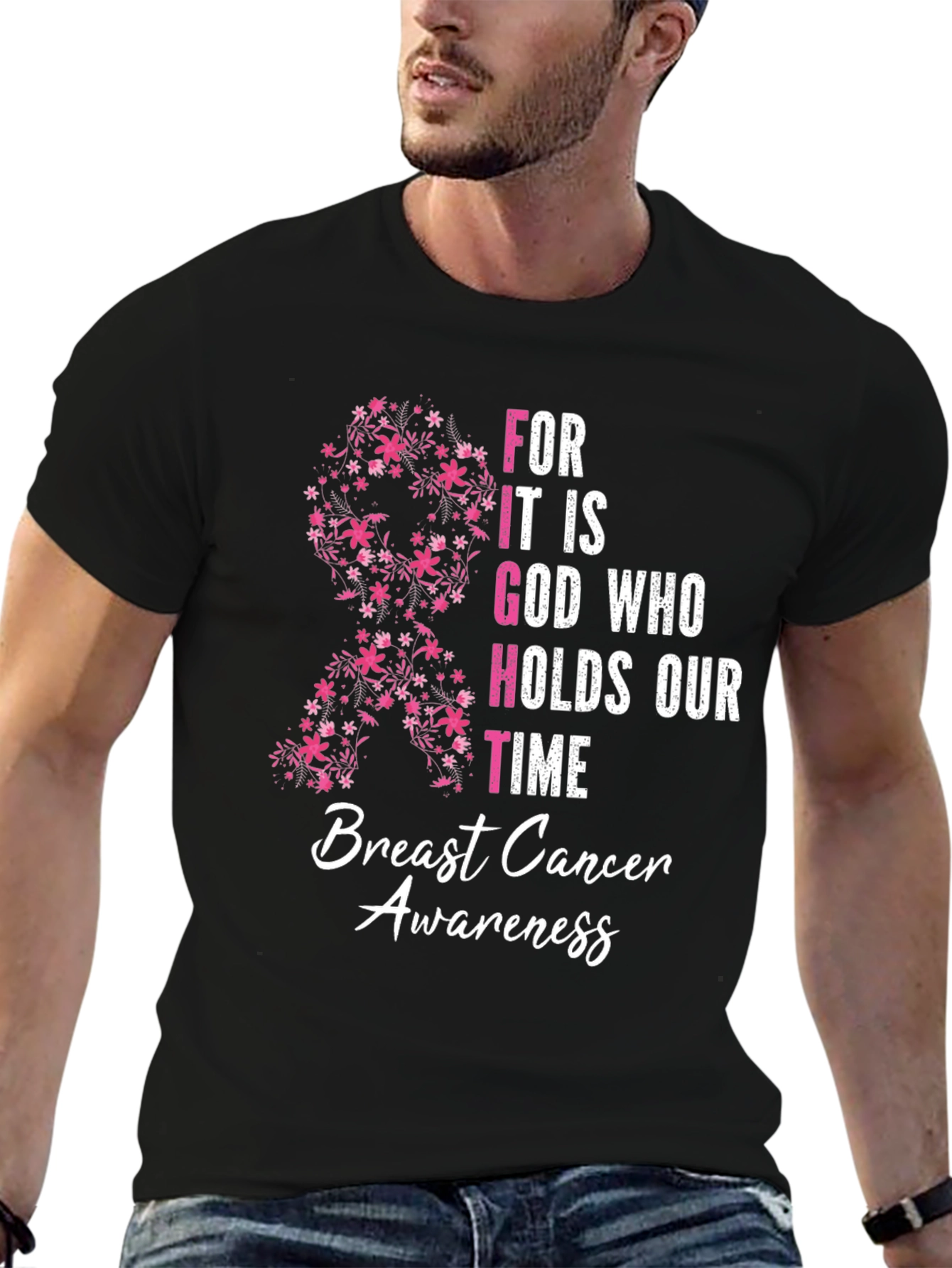 Breast Cancer Awareness Floral Ribbon T-Shirt