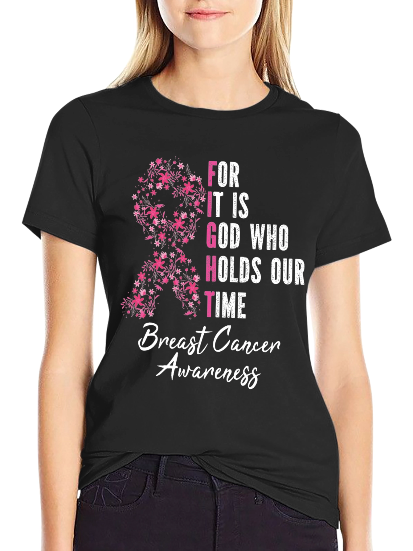 Breast Cancer Awareness Floral Ribbon T-Shirt