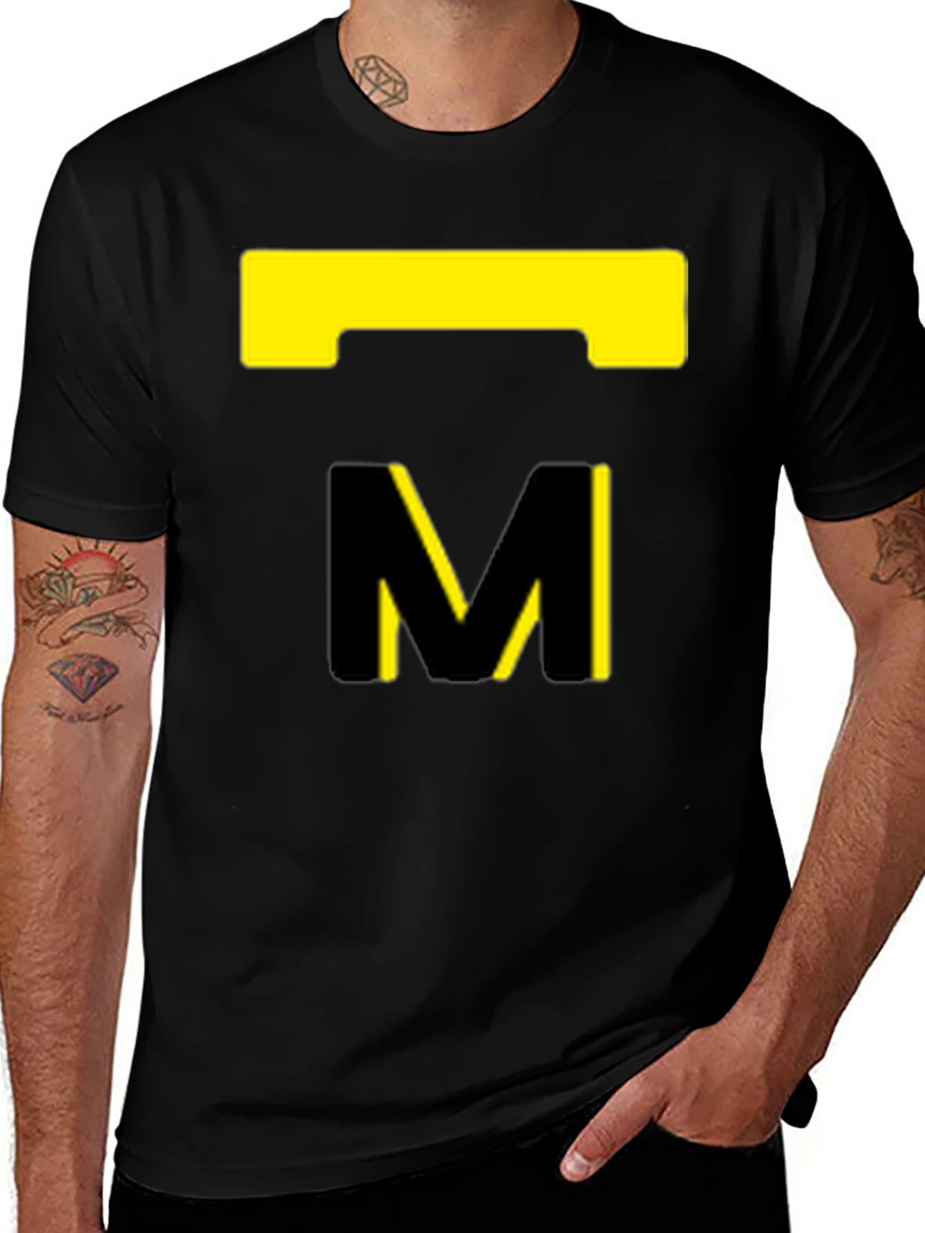 Modern Black T-Shirt with Abstract Yellow Design
