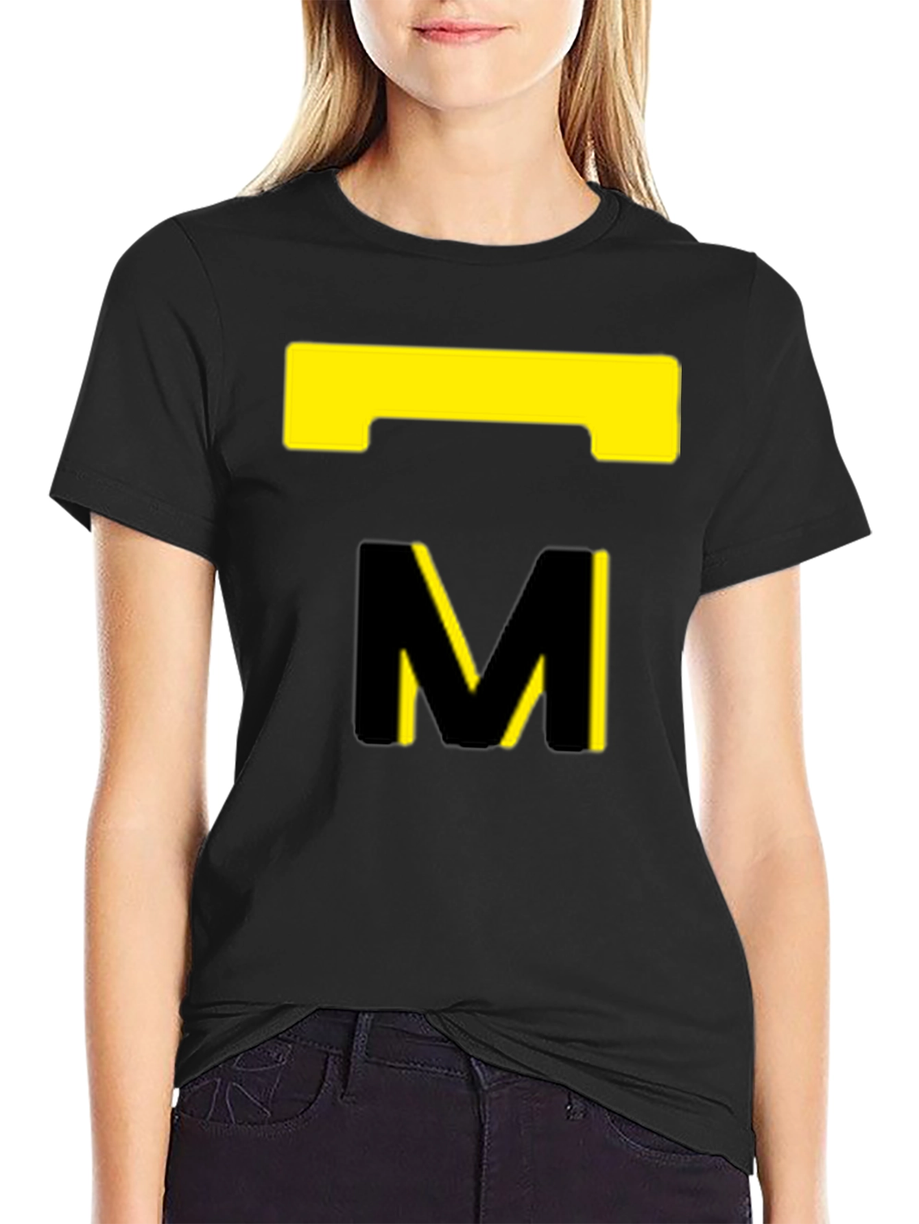 Modern Black T-Shirt with Abstract Yellow Design