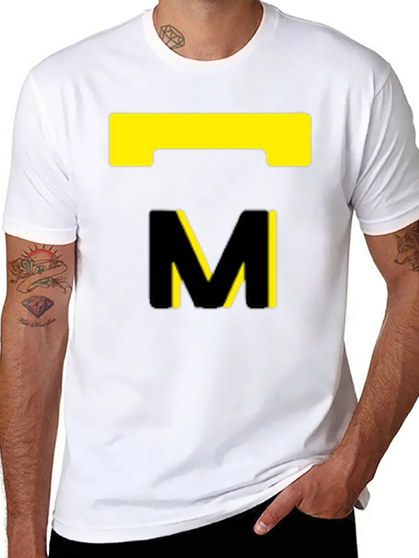 Modern Black T-Shirt with Abstract Yellow Design