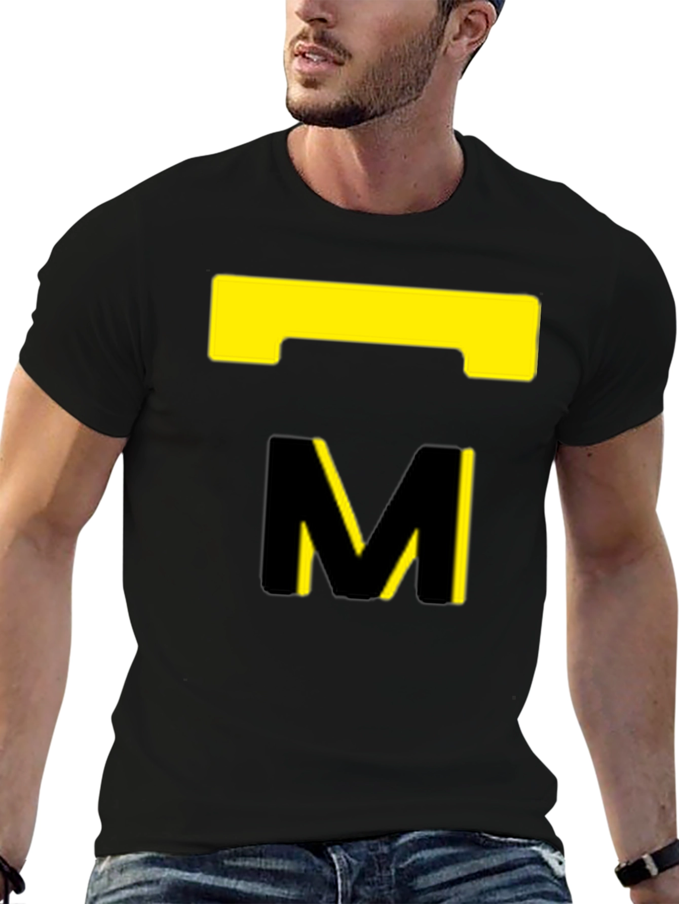Modern Black T-Shirt with Abstract Yellow Design
